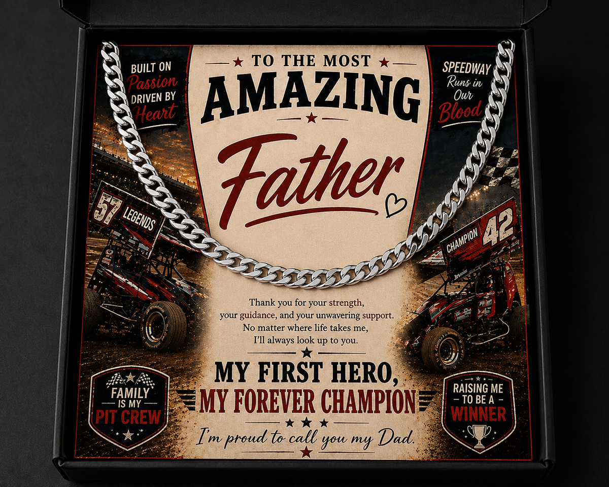 Speedway Gift for Dad | Dad Cuban Chain Silver or Gold Necklace