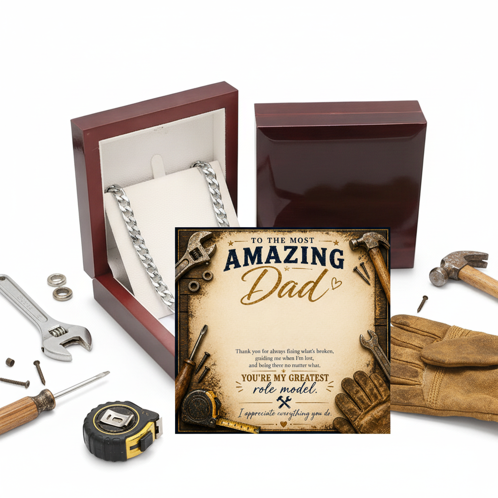 Gift for Dad Who Loves Building | Dad Cuban Chain Silver or Gold Necklace