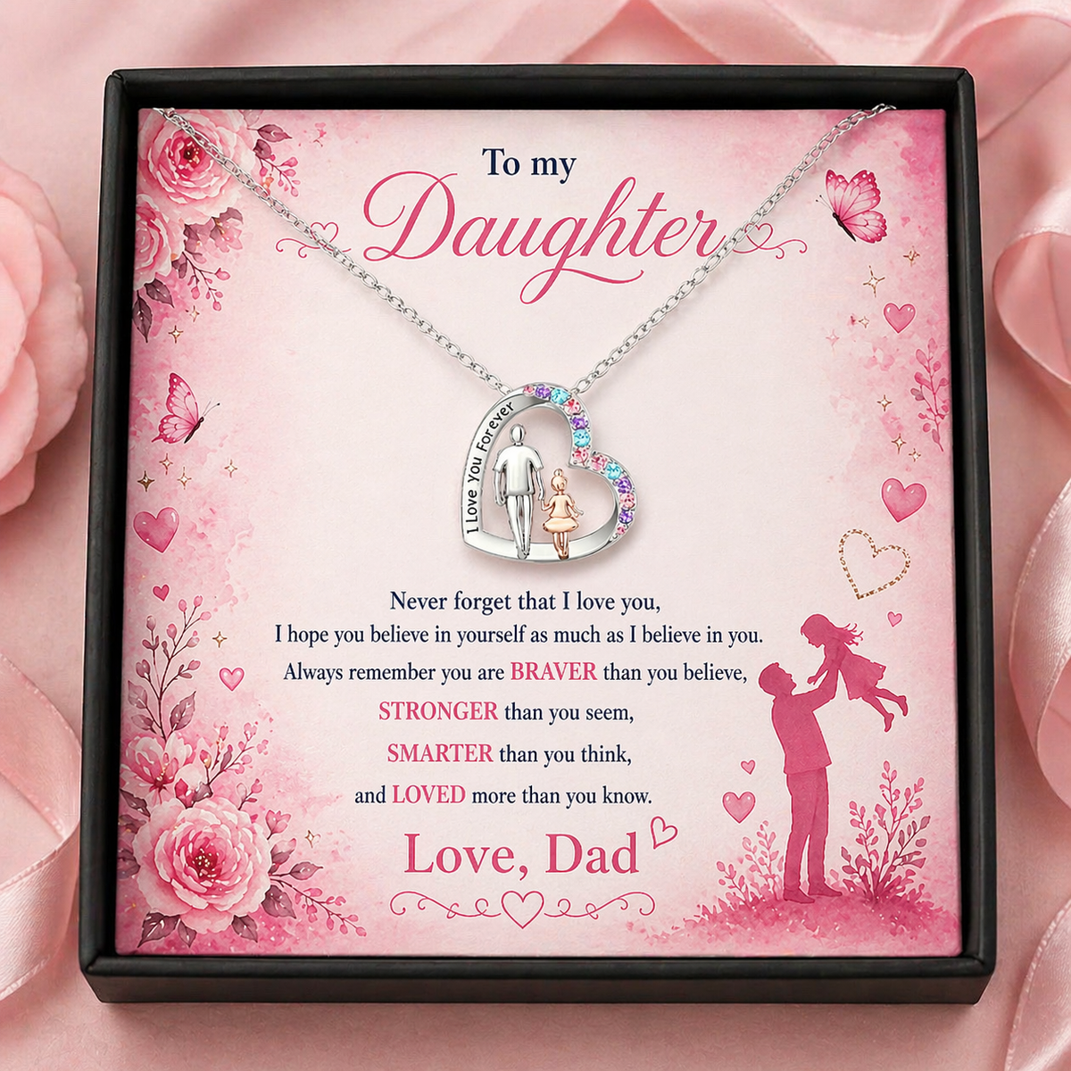 To My Daughter Necklace From Dad | I Love You Forever Heart Necklace | Daughter Gift