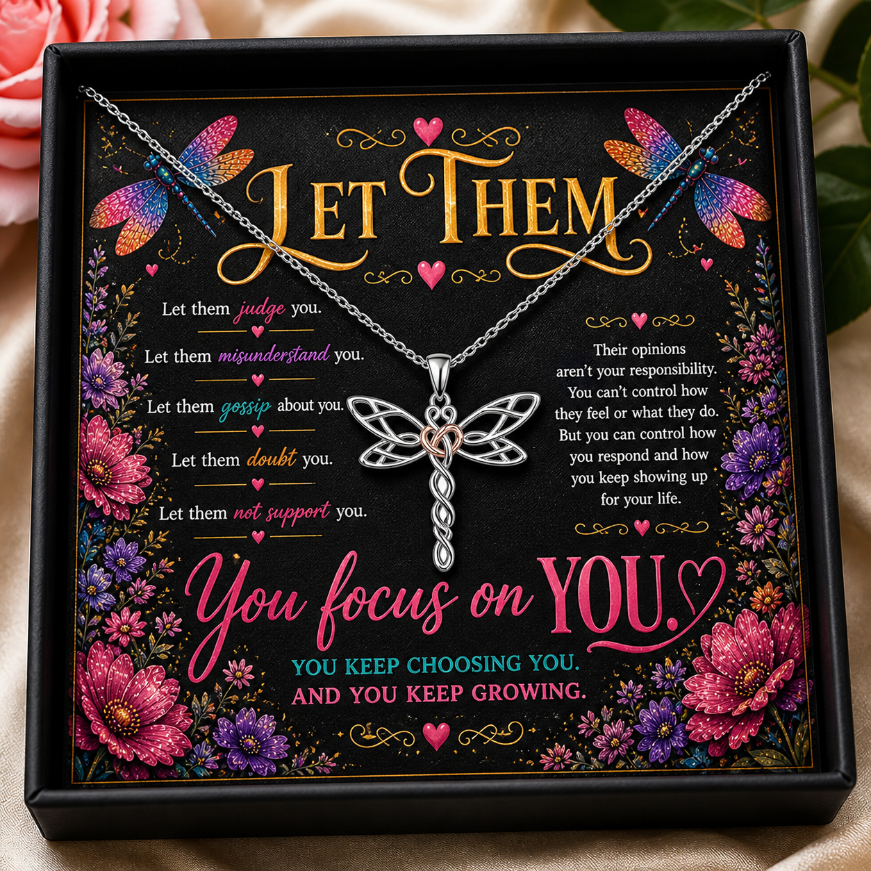 Let Them Dragonfly Necklace Gift Set | Black Luxury Edition