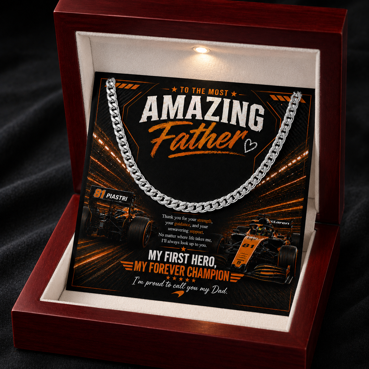 F1 Formula One Inspired Dad Gift | To the Most Amazing Father Cuban Chain Silver or Gold Necklace