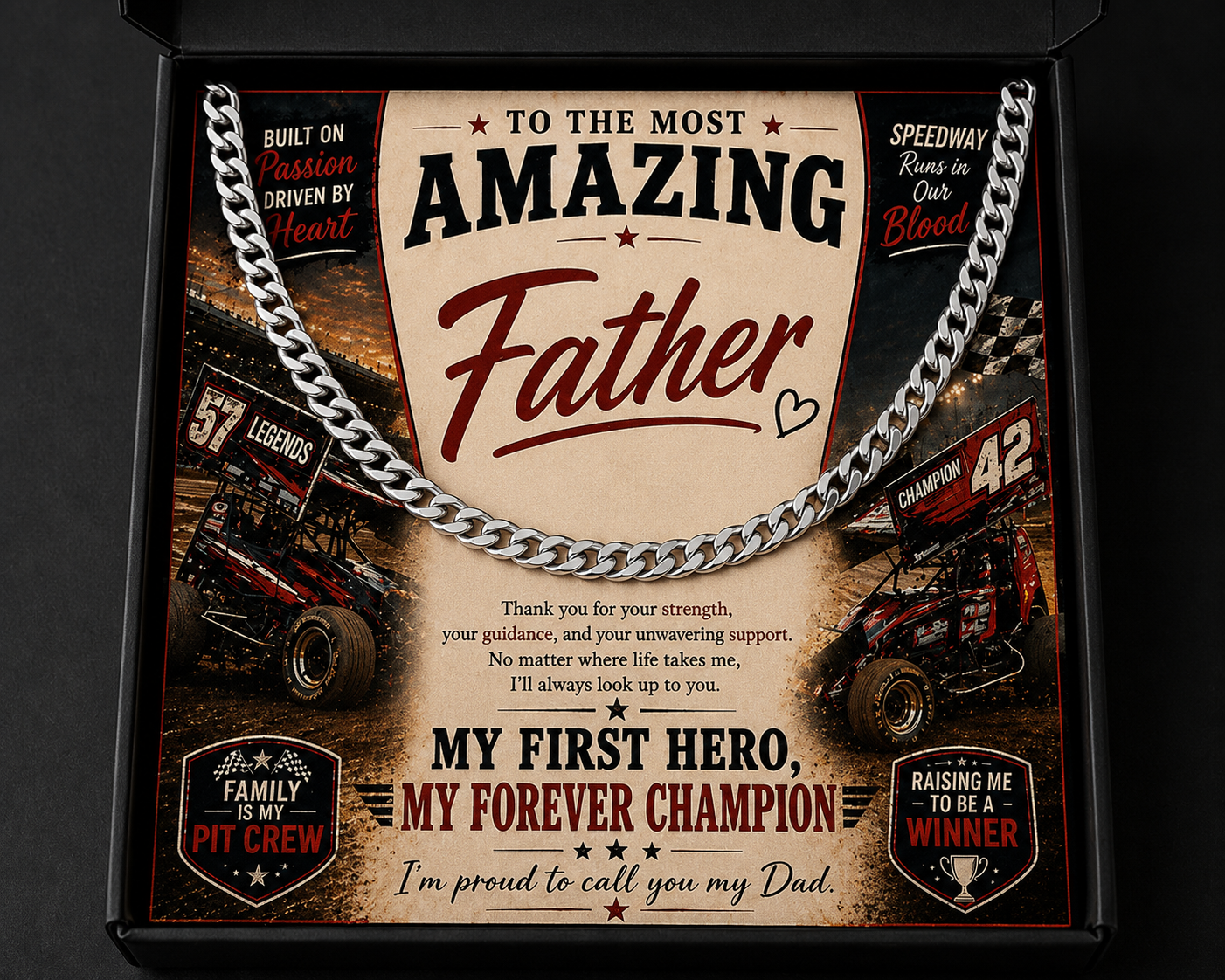 Speedway Gift for Dad | Dad Cuban Chain Silver or Gold Necklace
