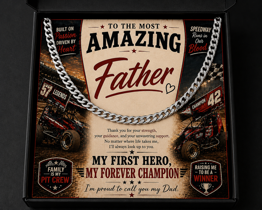 Speedway Gift for Dad | Dad Cuban Chain Silver or Gold Necklace