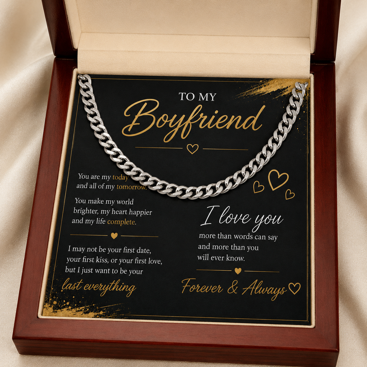 To My Boyfriend Cuban Chain Necklace | Gold or Silver Necklace | Romantic Gift for Him