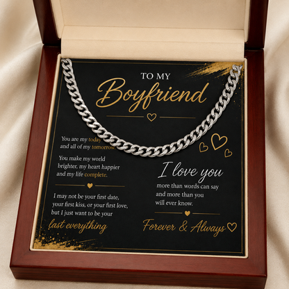 To My Boyfriend Cuban Chain Necklace | Gold or Silver Necklace | Romantic Gift for Him