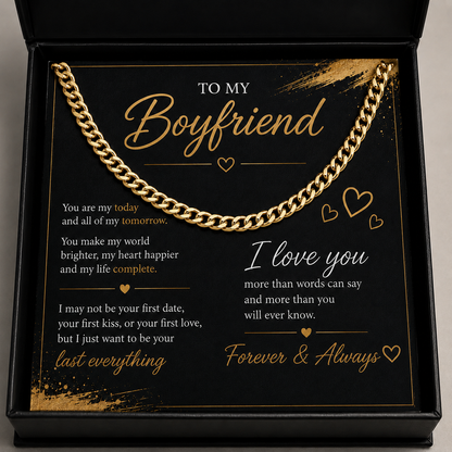 To My Boyfriend Cuban Chain Necklace | Gold or Silver Necklace | Romantic Gift for Him