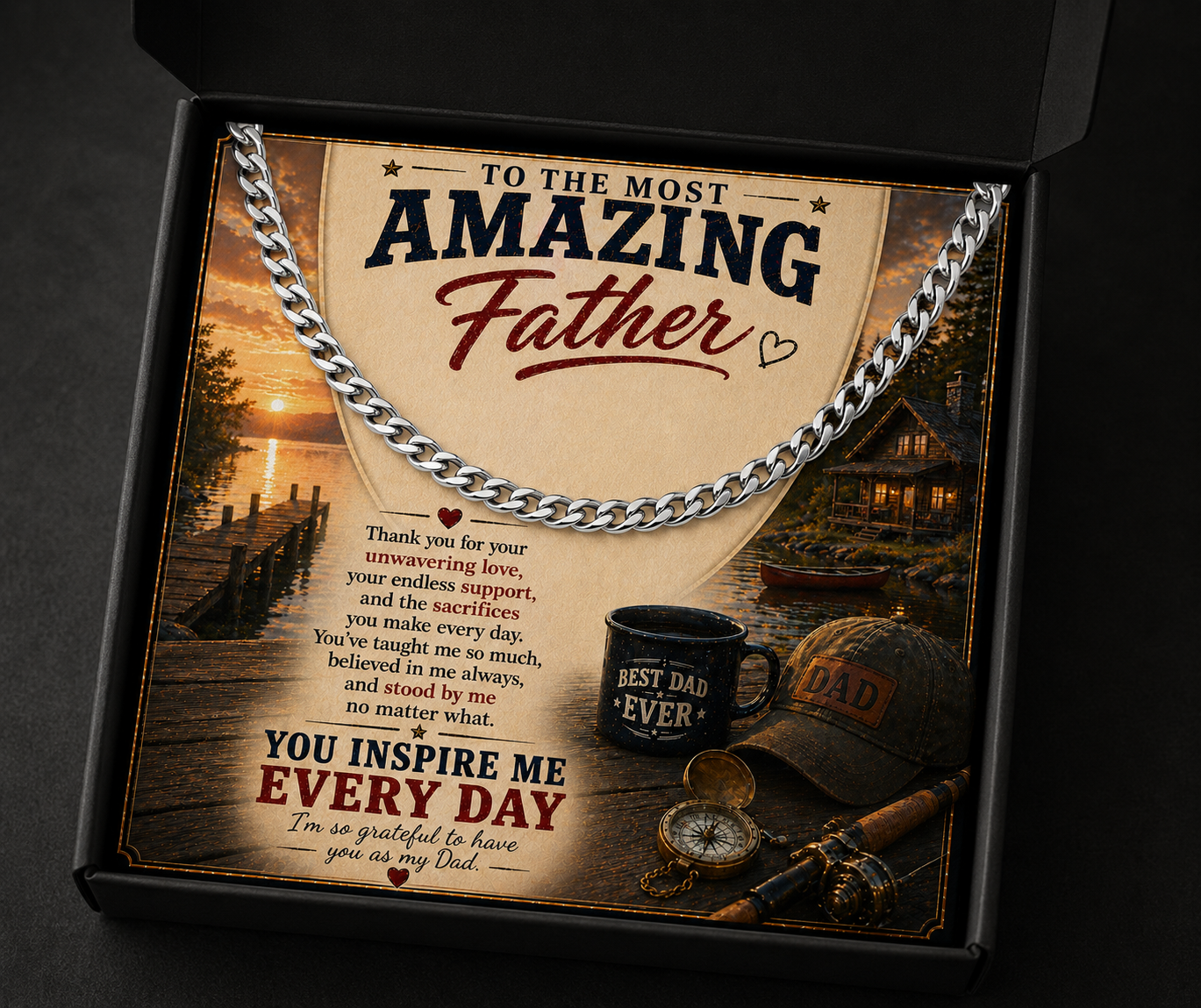 Fishing Gift for Dad – To The Most Amazing Father Cuban Chain Necklace