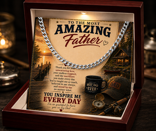 Fishing Gift for Dad – To The Most Amazing Father Cuban Chain Necklace