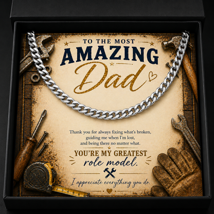 Gift for Dad Who Loves Building | Dad Cuban Chain Silver or Gold Necklace