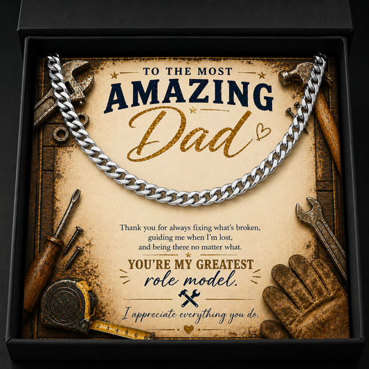 Gift for Dad Who Loves Building | Dad Cuban Chain Silver or Gold Necklace
