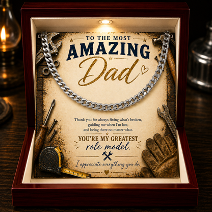Gift for Dad Who Loves Building | Dad Cuban Chain Silver or Gold Necklace