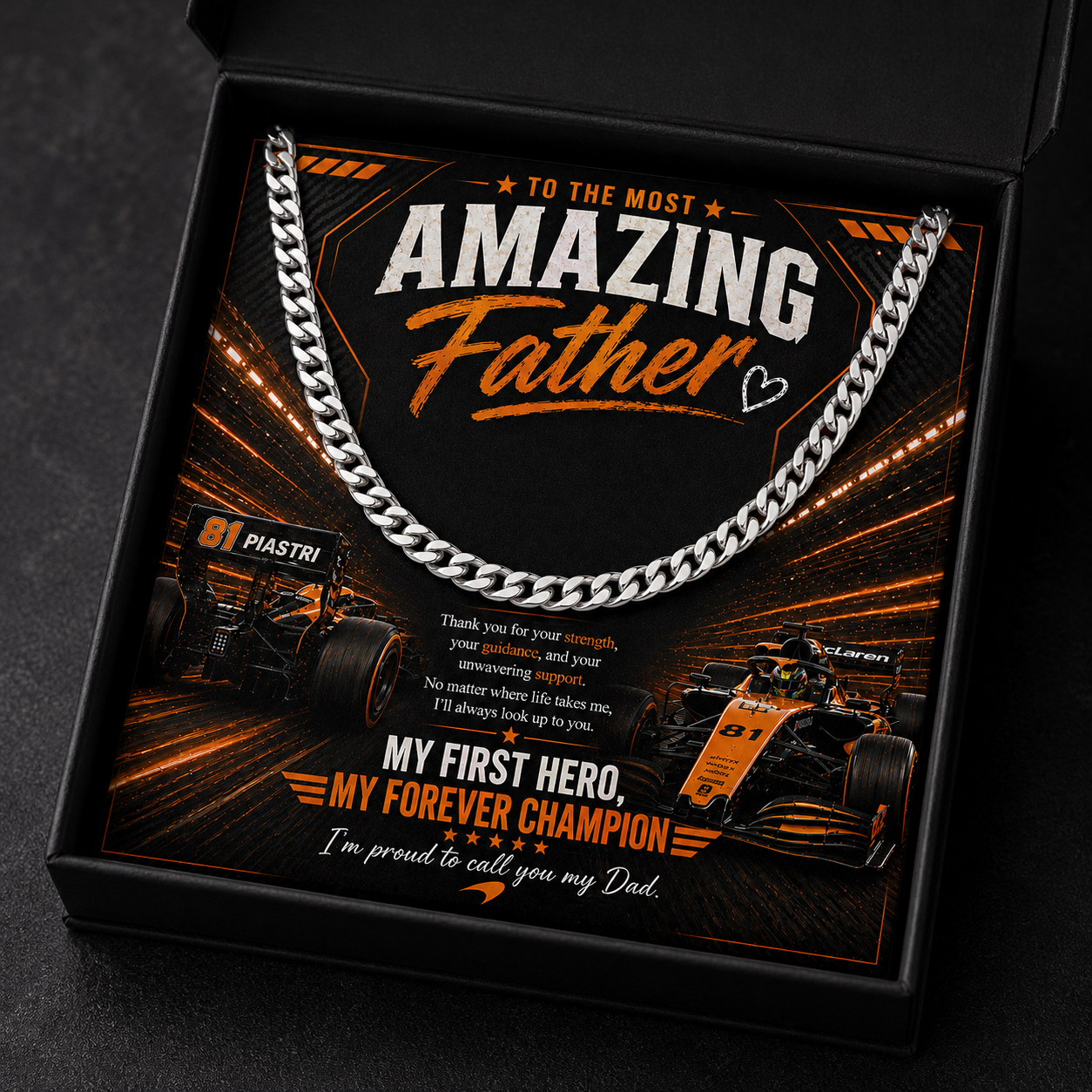 F1 Formula One Inspired Dad Gift | To the Most Amazing Father Cuban Chain Silver or Gold Necklace