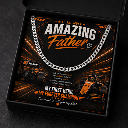 F1 Formula One Inspired Dad Gift | To the Most Amazing Father Cuban Chain Silver or Gold Necklace