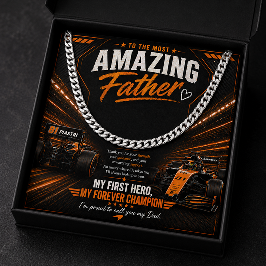 F1 Formula One Inspired Dad Gift | To the Most Amazing Father Cuban Chain Silver or Gold Necklace