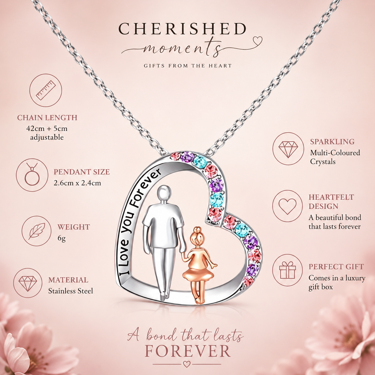 To My Daughter Necklace From Dad | I Love You Forever Heart Necklace | Daughter Gift