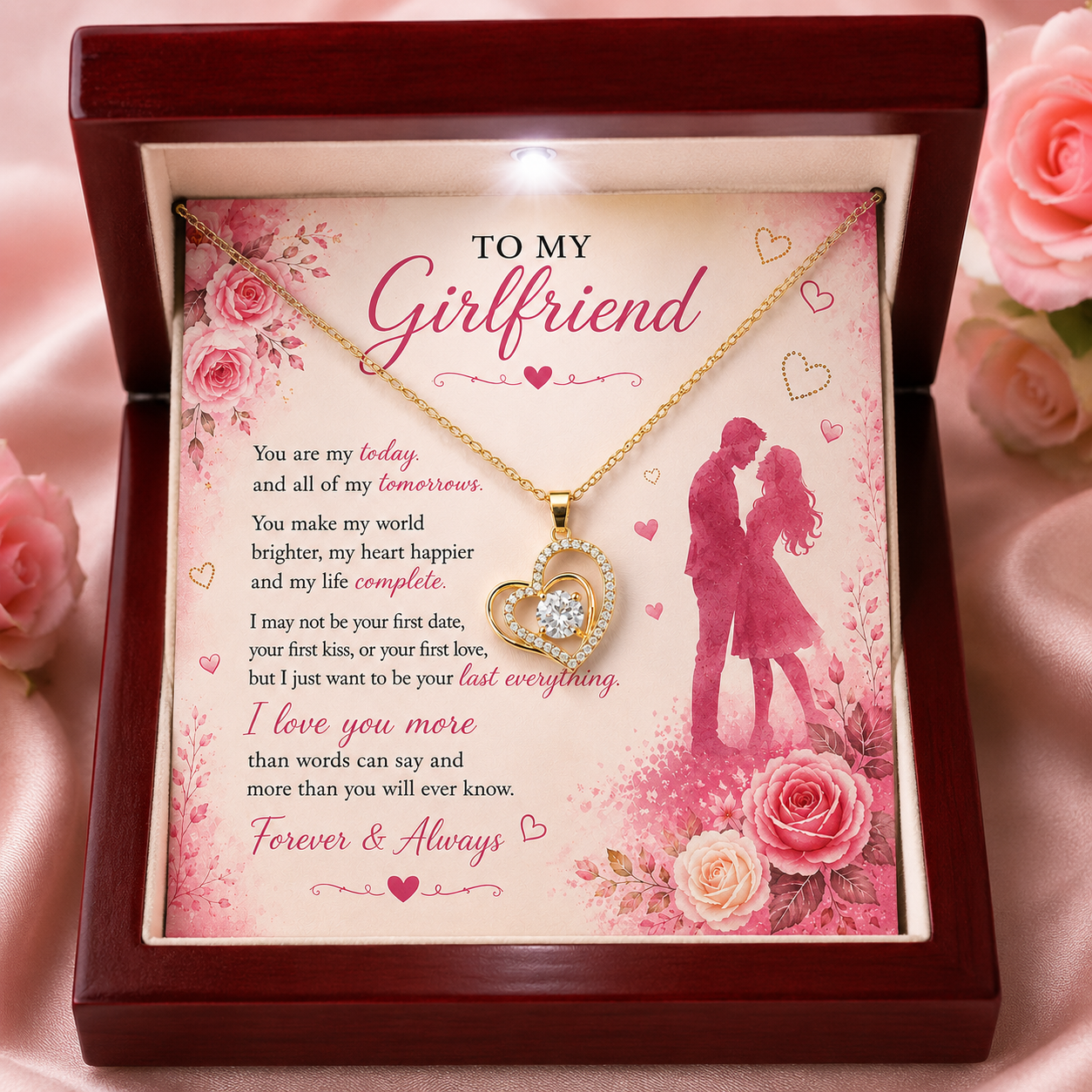 To My Girlfriend Necklace | Gold or Silver Heart Necklace | Romantic Gift for Her