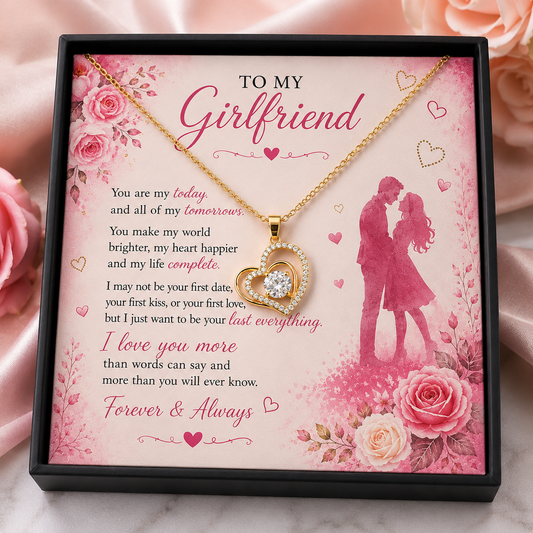 To My Girlfriend Necklace | Gold or Silver Heart Necklace | Romantic Gift for Her