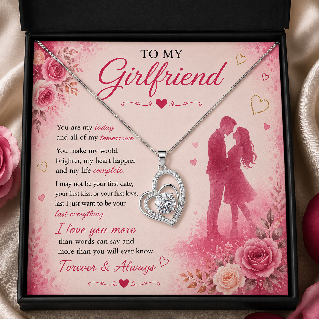 To My Girlfriend Necklace | Gold or Silver Heart Necklace | Romantic Gift for Her