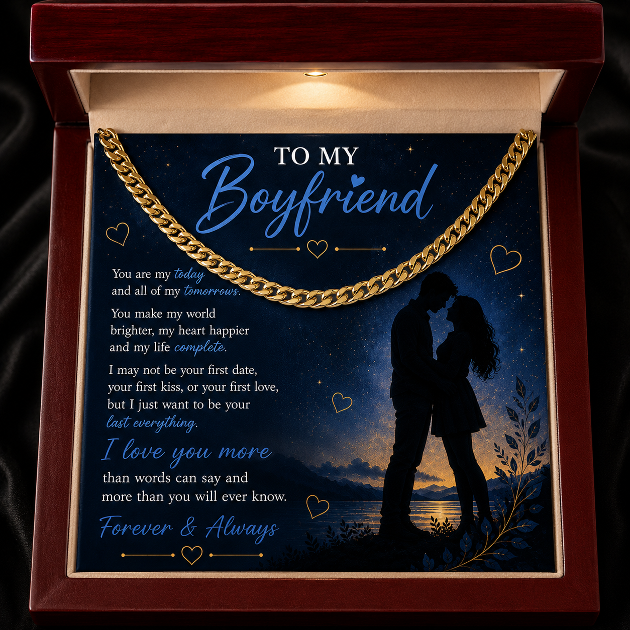 To My Boyfriend Cuban Chain Necklace | Gold or Silver Chain | Romantic Gift for Him