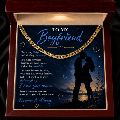 To My Boyfriend Cuban Chain Necklace | Gold or Silver Chain | Romantic Gift for Him