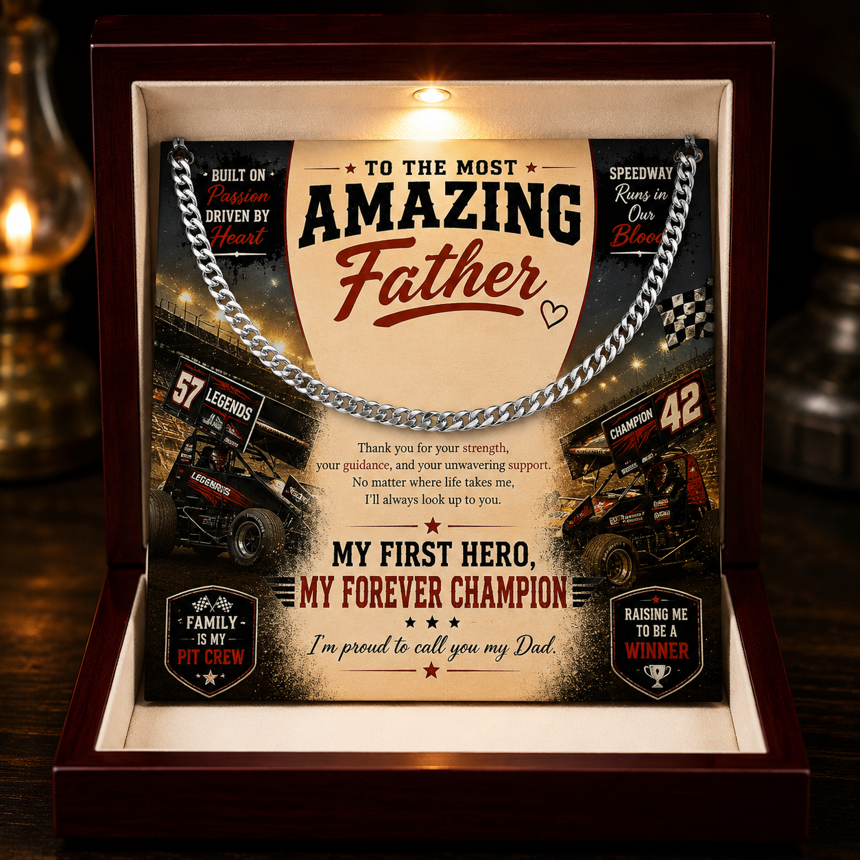 Speedway Gift for Dad | Dad Cuban Chain Silver or Gold Necklace