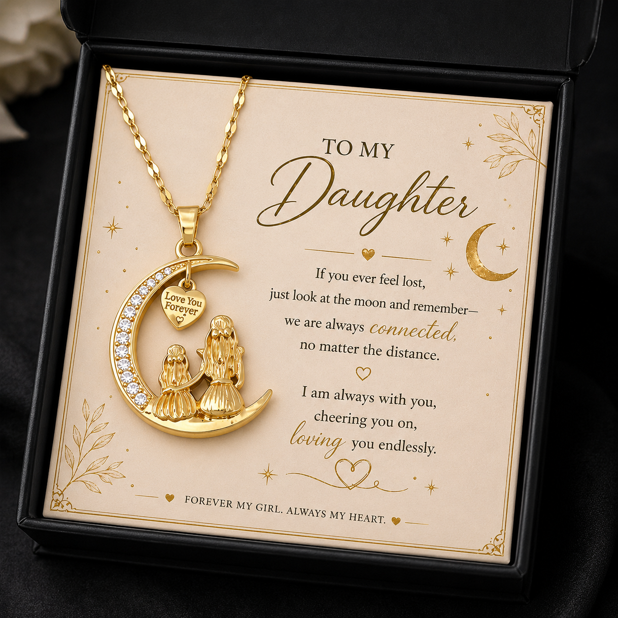 To My Daughter Moon Necklace | Love You Forever Gold Necklace