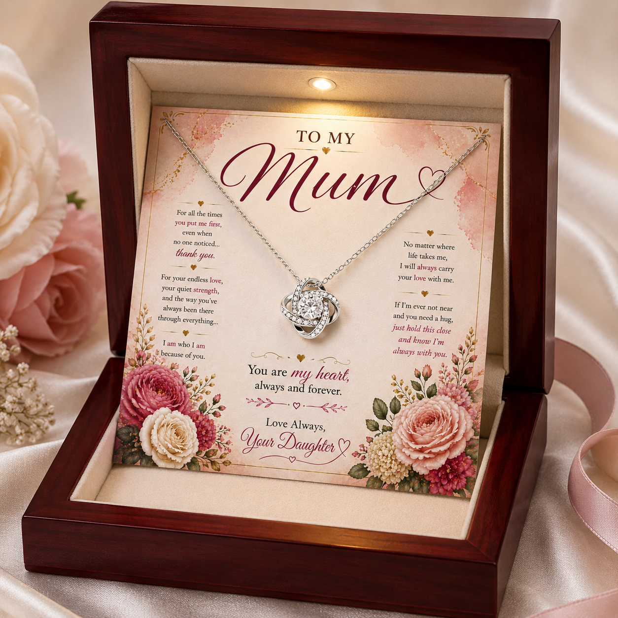 To My Mum – Love Knot Necklace Gift for Mum - Love Daughter