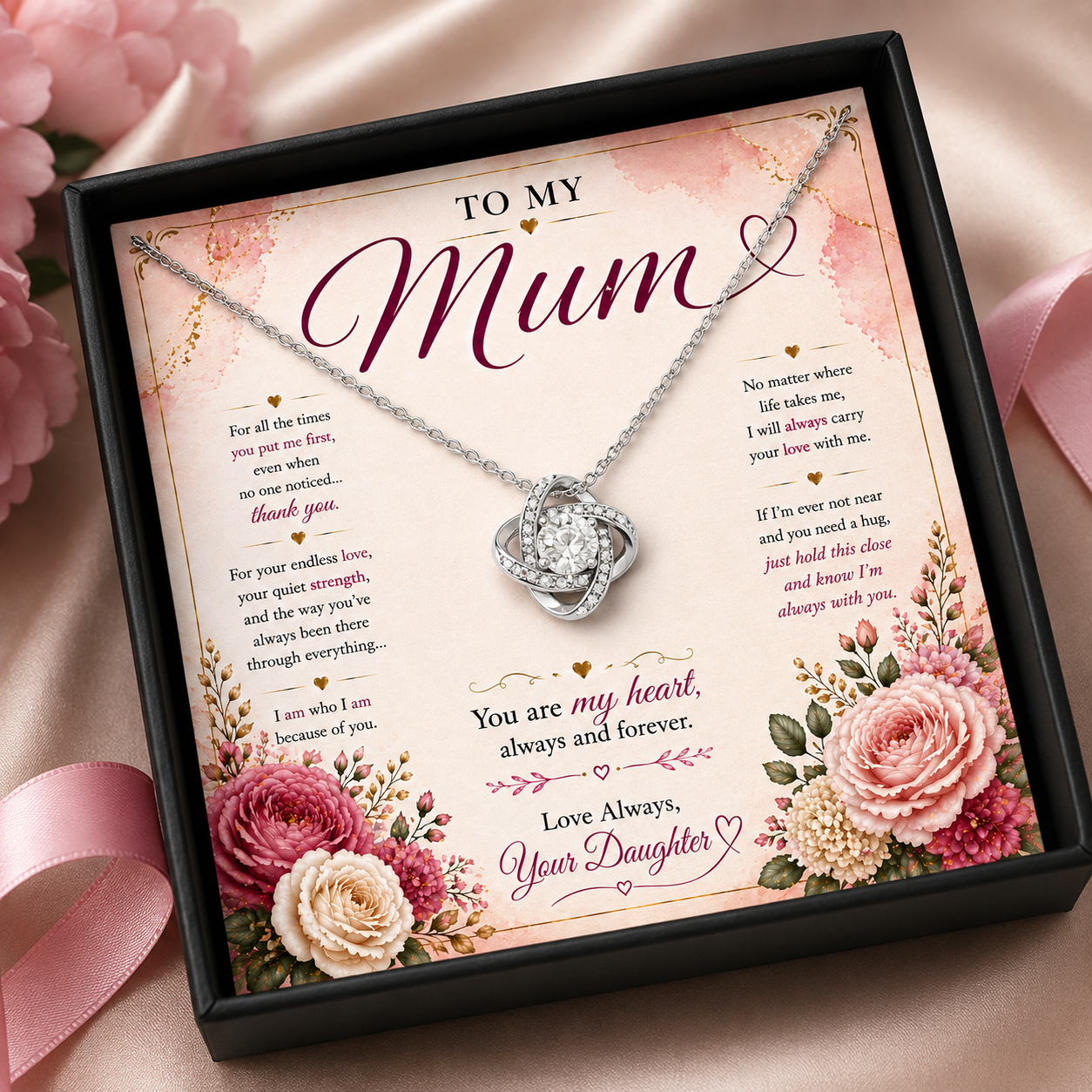 To My Mum – Love Knot Necklace Gift for Mum - Love Daughter
