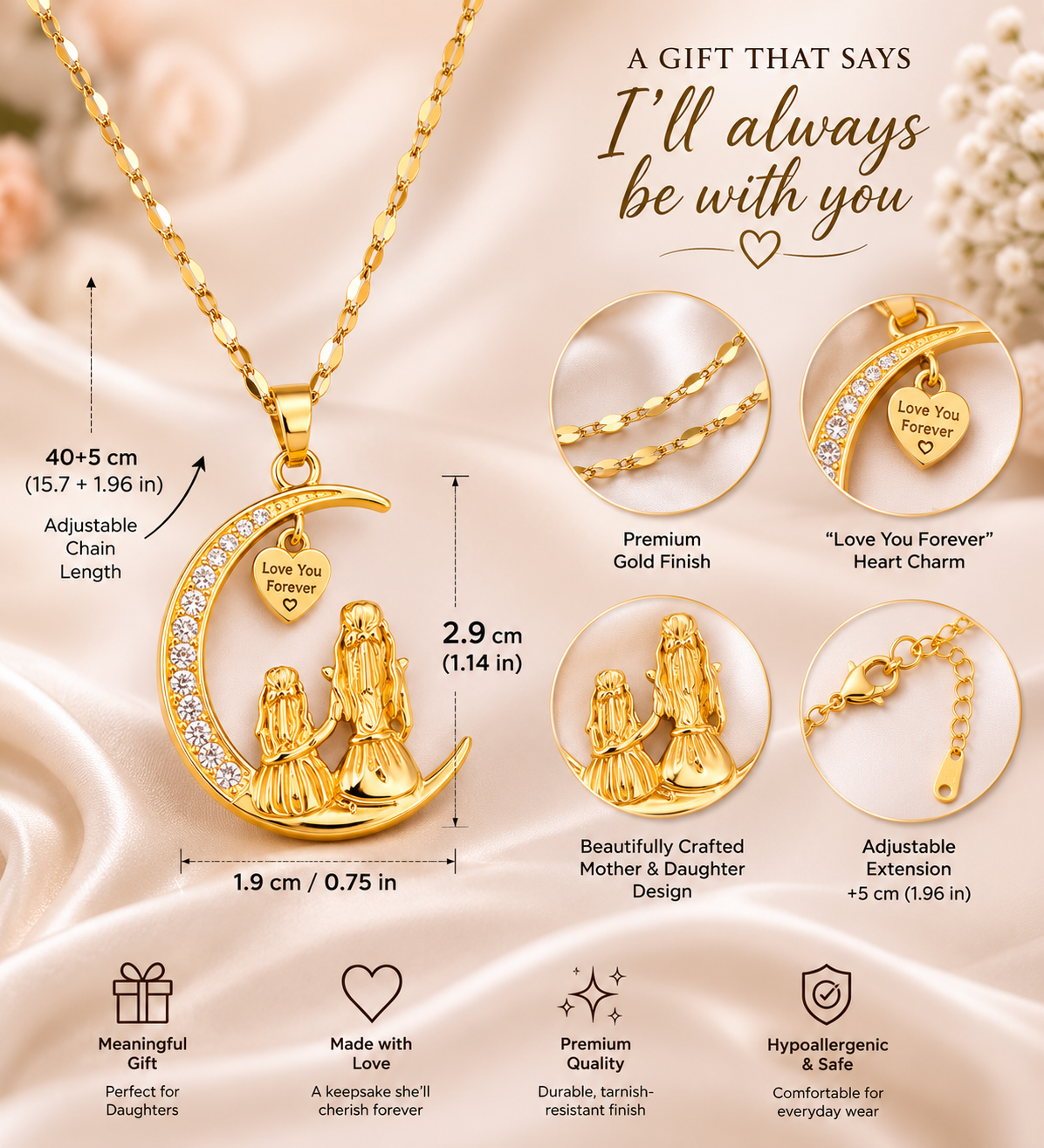 To My Daughter Moon Necklace | Love You Forever Gold Necklace
